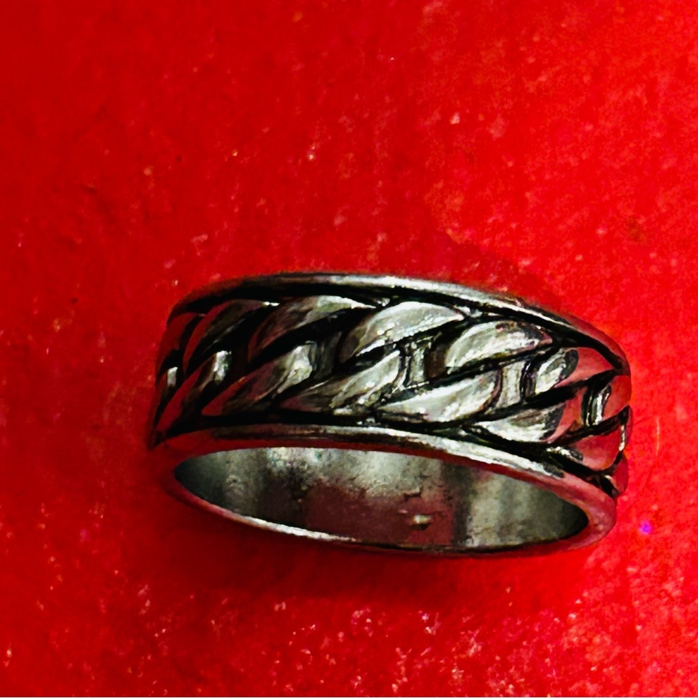 Vintage Men’s Y2K/90s Chain Motif Flat Band Statement Ring Stainless Steel sz 11